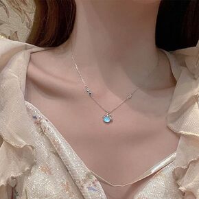 Firefly Moonstone Pendant Necklace Sparkly Cubic Zirconia Clavicle Chain Necklace Jewelry for Women Girls