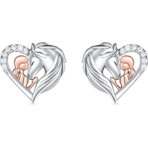 925 Sterling Silver Horse and Girl Stud Earrings for Teens Girls Hypoallergenic Heart Horse Ear Studs for Women Animal Earrings for Horse Lover Christmas Jewelry Gifts for Daughter