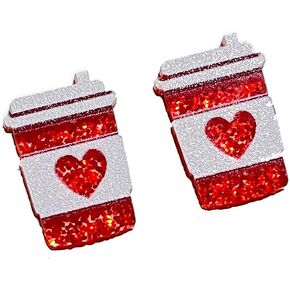 أقراط كأس القهوة الحمراء للنساء والفتيات من الأكريليك الأنيق اللامع على شكل قلب خفيفة الوزن لا تسبب الحساسية ولامعة وجذابة في عيد الحب وعيد الميلاد وعيد الميلاد وهدايا المجوهرات in Kuwait