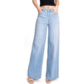 Cello Jeans Women's Juniors High Rise Super Wide-Leg Flare Denim Pants