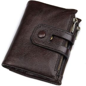DTSFHTDAL RFID Blocking Bifold Wallets for Men- Leather Men Wallet Double Zipper Coin Pocket Purse Genuine Leather Vintage Wallet with ID Window