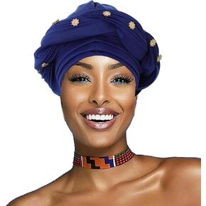 Yeilhile Bowknot Turban Blue Rhinestone Head Wrap Stretchy Pre-Tied Head Cover Cap Headwear Ideal Daily Wear for Women in Kuwait