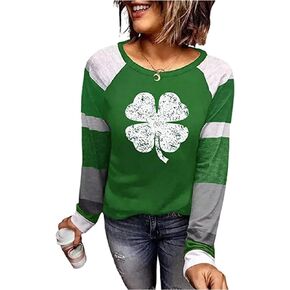Women St. Patrick's Day Long Sleeve Raglan T-Shirt I Love Shenanigans Shamrock Graphic Splicing Tees Shirt Tops
