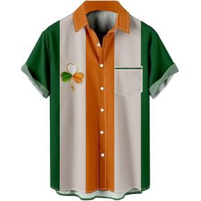 QIVICIMA Mens 2024 St Patricks Day Shirts Short Sleeve Clover Button Down Shirt Green Shamrock Casual Shirts Tops in Kuwait