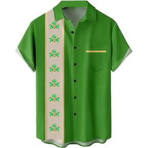 قمصان QIVICIMA للرجال 2024 St Patricks Day بأكمام قصيرة، قميص البرسيم بأزرار للأسفل، قمصان شامروك خضراء غير رسمية، قمصان علوية