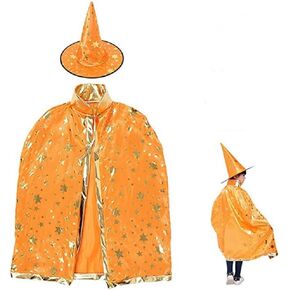 Kids Witch Hat Cape Set Halloween Wizard Role Play Costumes for Boys Girls Halloween Wizard Theme Party Cosplay