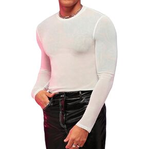 GORGLITTER Men's Mesh Round Neck Tee Top Long Sleeve Fitted T-Shirt