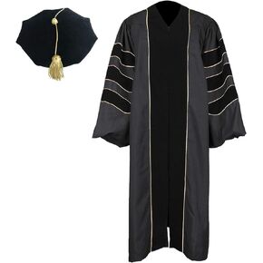 Unisex Deluxe Doctoral Graduation Gown and 8-Side Tam Package with Gold Piping