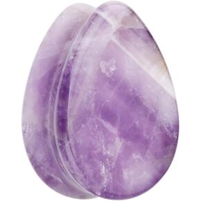 Covet Jewelry Teardop Amethyst Natural Stone Double Flared Ear Gauge Plug