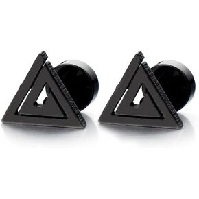 Stainless Steel Black Triangle Stud Earrings Unisex for Man and Women, Screw Back 2pcs