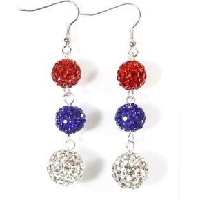 "Sparkler", Red, White, and Blue Pavé Rhinestone Crystal Earrings