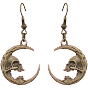 Gothic Skull Moon Dangle Earrings for Women Men, Crescent Skeleton Drop Earrings for Eboy Egirls Punk Style Halloween Party Costume Jewelry