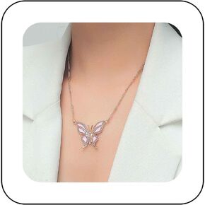 Andelaisi Boho Blue Crystal Butterfly Choker Necklace Blue Crystal Butterfly Pendant Necklace Gold Rhinestone Acrylic Butterfly Necklace Sparkly Cz Butterfly Necklace for Women and Girls