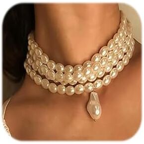 Multi Layered Pearl Choker Necklaces for Women Bride Pearl Necklace for Wedding Flapper Necklace 1920s Prom Necklace