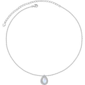 DAOCHONG Teardrop Moonstone Choker Necklace 925 Sterling Silver Tiny Small Teardrop Rainbow Moonstone Choker Necklace Gifts for Women