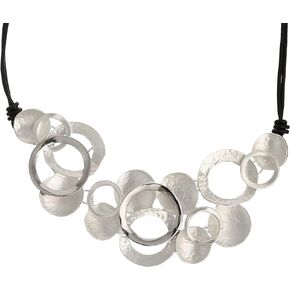 Z&R RETRO Silver Pendant Chokers Necklace for Women Jewelry Trendy Chunky Necklaces Black Rope 45cm