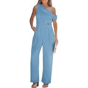 CUPSHE X Madison Women Romance Bow One-Shoulder Jumpsuit Wide Leg Rompers Bow Accent Jumpsuits