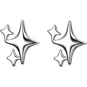Silver Star Stud Earrings for Women Teen Girls,Sterling Shiny Star Stud Statement Earrings,Ear Jewelry Stud Earrings for Women Girls Valentines' Jewelry