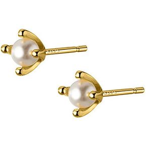 14K Gold Plated Sterling Silver Cute Very Small Pearl Stud Earrings