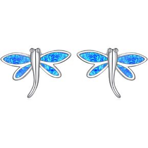 ONEFINITY Dragonfly Stud Earrings Sterling Silver Blue Opal Dragonfly Earrings Dragonfly Jewelry Gifts for Women Girls