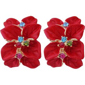 Navachi 18k Gold Plated Colorful Crystal Multi-color Enamel Leaves Flower Omega Back Earrings