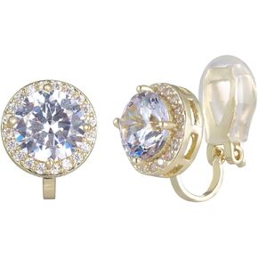 Mlouye 11mm Round Full Cubic Zirconia Clip On Stud Earrings, Clear Ball Non-Pierced Earrings for Women Girls Party Prom