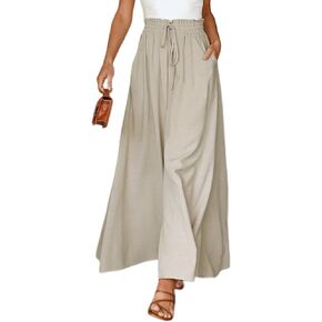 Women's Wide Leg Palazzo Maxi Flowy Pants Elastic High Waist Casual Drawstring Lounge Culotte with Pocket