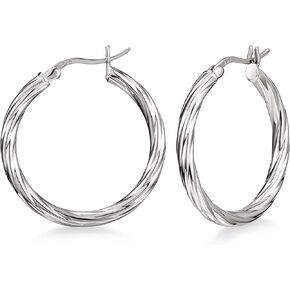 SWEETV 925 Sterling Silver Twisted Hoop Earrings for Women, Round Click-Top Hypoallergenic Hoops, Diameter 25/30/40/50MM