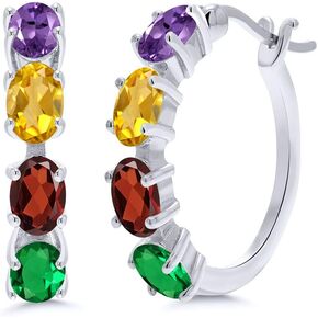 Gem Stone King 925 Sterling Silver Customize Personalized 4 Gemstone Birthstone Family Hoop Earrings For Women