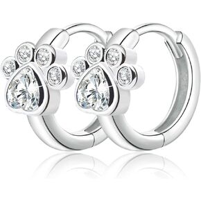 Earrings for Women 925 Sterling Silver CZ Small Hoop Cartilage Earring | Cubic Zirconia with Dog Cat Pet Puppy Paw Huggie Hoop Earring Hypoallergenic Piercing Jewelry