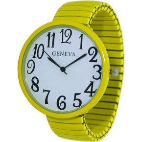 Fashion Watch Wholesale Geneva Super Large Stretch Watch Clear Number Easy Read (Yellow)