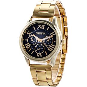 Leatrom Fashion Simple Watch for Men and Women, Three Circles Decoraton Pointers Roman Numeral Dial, Easy to Read Time Analog Quartz Watch
