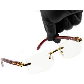 Retro 90's Vintage Rimless Clear Lens Gold Frame Hip Hop Sunglasses Rectangle Men Women Frameless Shades Woodgrain Fashion Frameless Square Wood Arm Clear Tint Glasses