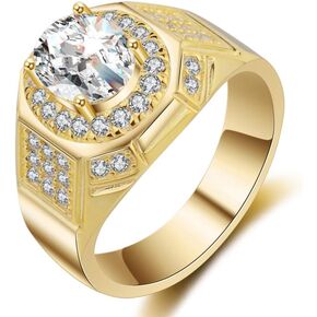 Jewelry 18k Gold Rings for Men AAA Cubic Zirconia Engagement Wedding Mens Ring