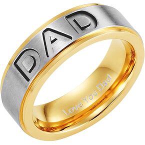 Willis Judd Men's DAD Titanium 7mm Ring Engraved Love You Dad with Gift Pouch