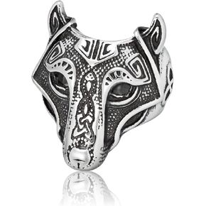 Gungneer Stainless Steel Viking Fenrir Wolf Head Ring Celtic Knot Norse Pagan Amulet Men Women
