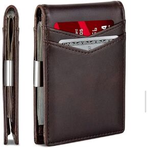 Slim Money Clip, Men's Wallet-Front Pocket Card Holder Bifold RFID Blocking (Black)