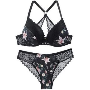 Swbreety Women's Bra and Panty Sets Floral Lace Lingerie Cross Back Underwire Push Up Bras