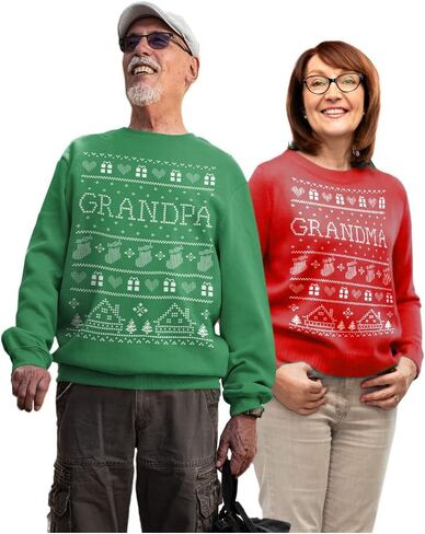 Tstars Grandma & Grandpa Matching Ugly Christmas Sweatshirts Set Grandparents Xmas Gift in Kuwait