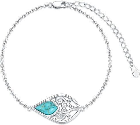 Natural Turquoise Bracelet for Women 925 Sterling Silver Genuine Blue Turquoise Gemstone Adjustable Bracelet for Mother's Day Jewelry Gifts Chain Length 7"+2" Extend in Saudi Arabia