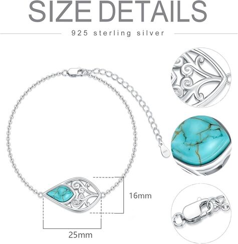 Natural Turquoise Bracelet for Women 925 Sterling Silver Genuine Blue Turquoise Gemstone Adjustable Bracelet for Mother's Day Jewelry Gifts Chain Length 7"+2" Extend in Saudi Arabia