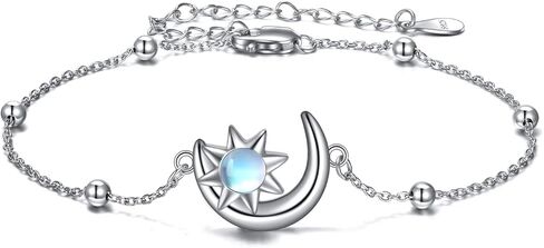 KQF Moon Star Bracelet for Women Sterling Silver Moonstone Crescent Moon Link Chain Bracelet Jewelry for Teen Girls Girlfriend in Saudi Arabia