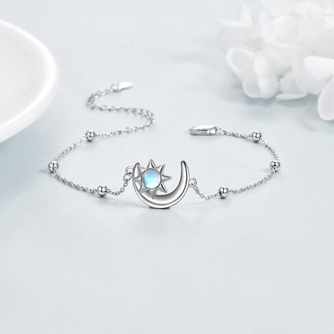 KQF Moon Star Bracelet for Women Sterling Silver Moonstone Crescent Moon Link Chain Bracelet Jewelry for Teen Girls Girlfriend in Saudi Arabia