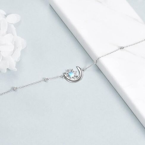 KQF Moon Star Bracelet for Women Sterling Silver Moonstone Crescent Moon Link Chain Bracelet Jewelry for Teen Girls Girlfriend in Saudi Arabia