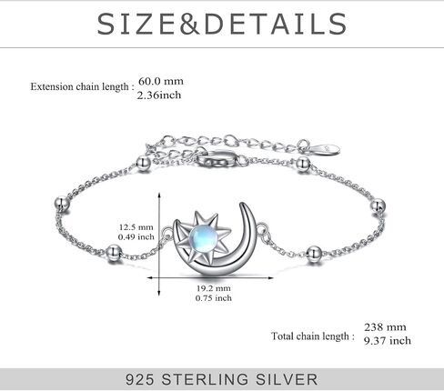 KQF Moon Star Bracelet for Women Sterling Silver Moonstone Crescent Moon Link Chain Bracelet Jewelry for Teen Girls Girlfriend in Saudi Arabia