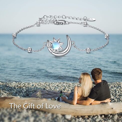 KQF Moon Star Bracelet for Women Sterling Silver Moonstone Crescent Moon Link Chain Bracelet Jewelry for Teen Girls Girlfriend in Saudi Arabia