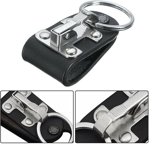 زد . بي اي اتش سلاسل مفاتيح للرجال بمشبك للحزام وحامل مفاتيح قابل للفصل من الستانلس ستيل + الجلد, أسود, suitable in Kuwait