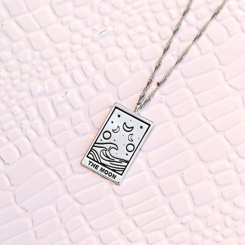 Pura Vida 18" Silver or Rose Gold Tarot Pendant Necklace - Handmade Statement Necklace with Silver or Rose Gold Chain - Long Necklaces for Teen Girls, Boho Jewelry for Women - 3" Extender in Saudi Arabia