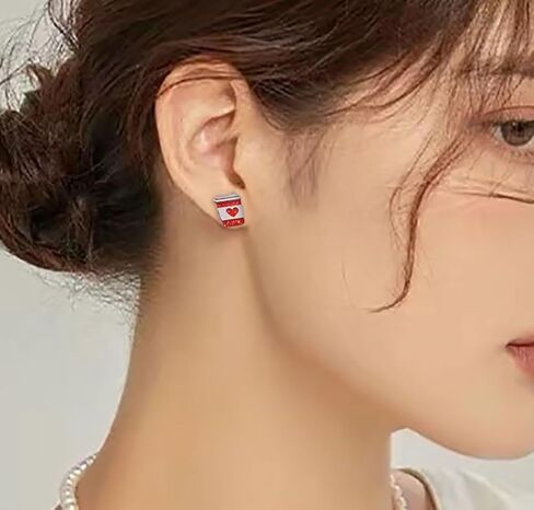 أقراط كأس القهوة الحمراء للنساء والفتيات من الأكريليك الأنيق اللامع على شكل قلب خفيفة الوزن لا تسبب الحساسية ولامعة وجذابة في عيد الحب وعيد الميلاد وعيد الميلاد وهدايا المجوهرات in Kuwait