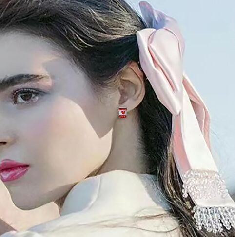 أقراط كأس القهوة الحمراء للنساء والفتيات من الأكريليك الأنيق اللامع على شكل قلب خفيفة الوزن لا تسبب الحساسية ولامعة وجذابة في عيد الحب وعيد الميلاد وعيد الميلاد وهدايا المجوهرات in Kuwait